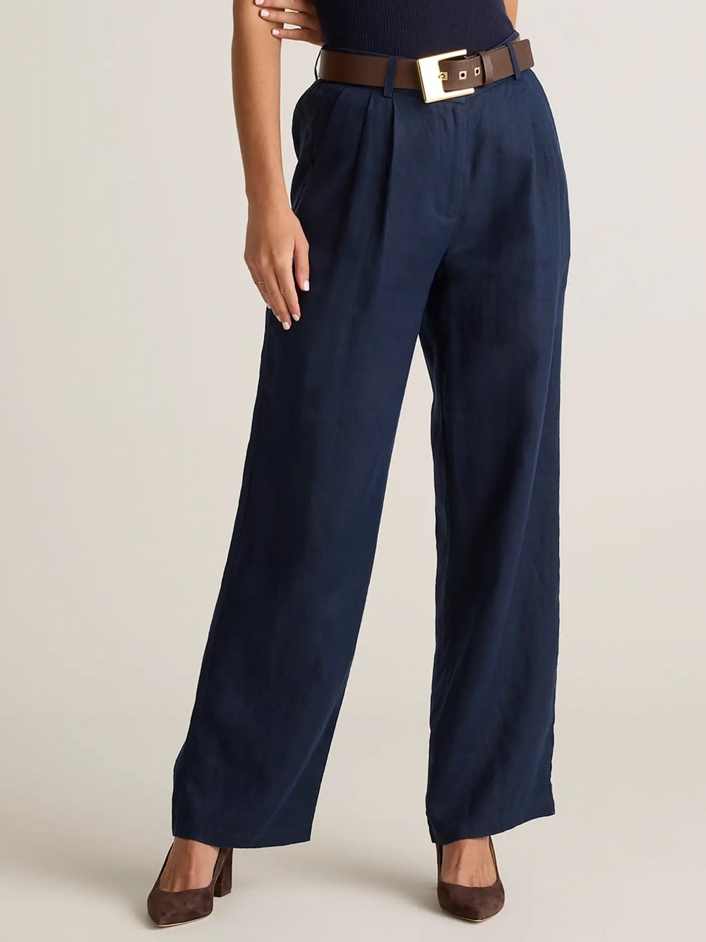 Quince European Linen Pleated Wide Leg Trouser Pant Deep Navy Size 12